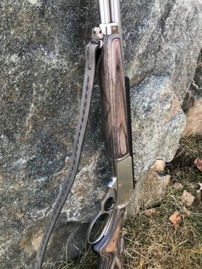 Hand-tooled leather Rifle Sling, Finished in Antique Smoke (Gray/Black) 1.25 inch width