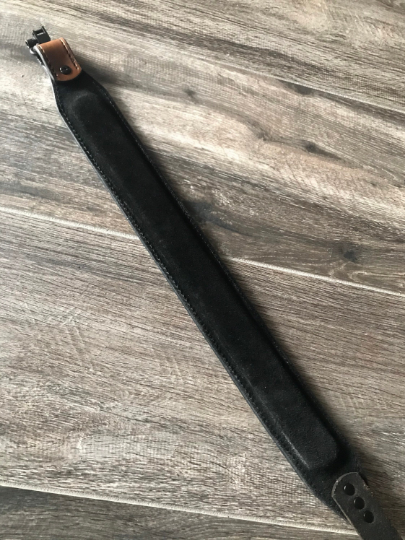 Hand-tooled Leather Rifle Sling, Finished in Walnut and Black, Padded with Suede Backing