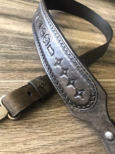 Personalized Leather Rifle Sling, Hand-tooled Gun Sling, Finished in Antique Smoke